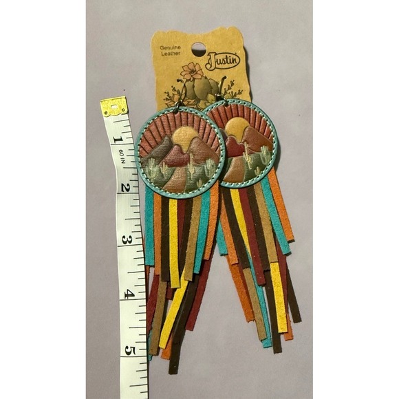 Justin Genuine Leather Southwestern Desert Fringe Earrings Multicolor - Picture 2 of 3